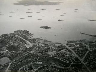 Orig.  Vtg Photo China 1930 Tsingtao Aerial Photography Japanese Navy Fleet (10)