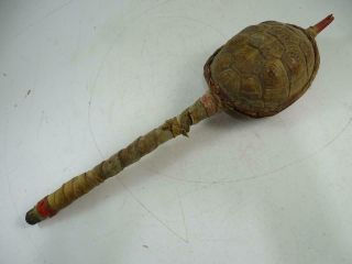 Antique Native American Indian Leather Wood Ceremonial Rattle Staff Vintage Old