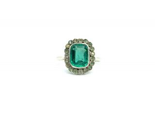 Antique 1920’s Art Deco Sterling Silver Emerald Green Paste Ring Size – Q/r