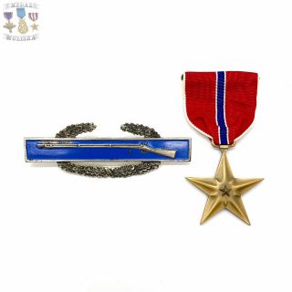 Wwii Bronze Star Medal & Combat Infantry Badge Sterling Silver Ww2 Stock 2