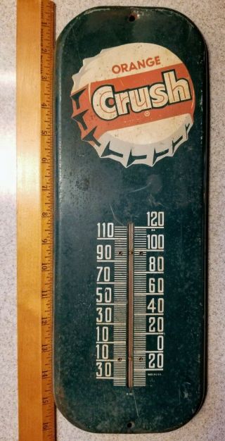 Vintage Orange Crush Soda Tin Advertising Sign Thermometer