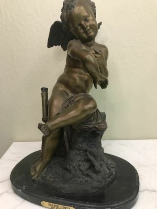 Multi - Patinated Bronze " Seated Cupid " Statue