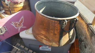 Large Copper Cauldron Antique Hanging Planter Pot Hand Hammered Wrought Iron