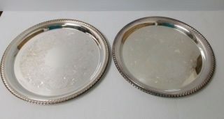 2 Wm Rogers 171 Silverplate Round Trays Matching 12 Inch Wide