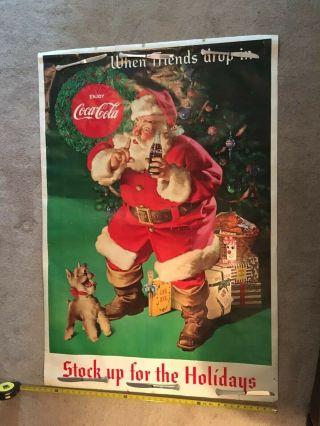 Life Size Vintage 1961 Coca Cola 4’x3’2””when Friends Drop In " Christmas Poster.