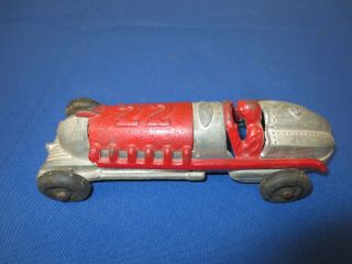 Vintage 1930 ' s HUBLEY Cast Iron & Metal Toy RACE CAR 2330 Red & Silver 2