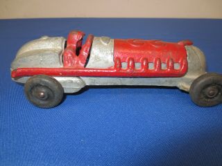 Vintage 1930 ' s HUBLEY Cast Iron & Metal Toy RACE CAR 2330 Red & Silver 3
