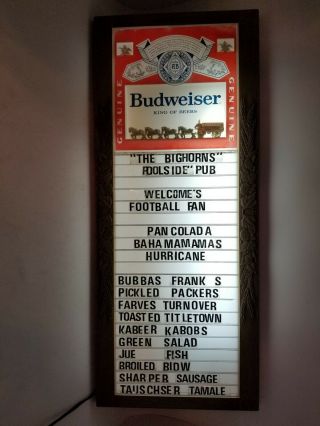 Vintage Budweiser Beer Anheuser Busch Menu Board Bar Sign Light Marquee 1979