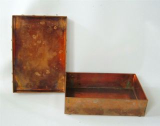 Brutalist Copper Table Box Silver Turquoise Black Onyx Signed 6 