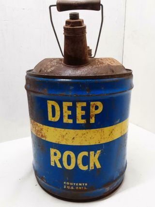 Vintage 5 Gallon Deep Rock Oil Can Blue Yellow