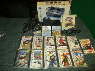 Vintage Sega Saturn Control Deck,  4 Controllers,  11 Games With Books,