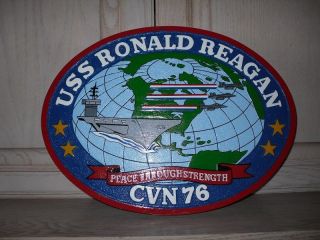 Handcrafted Mahogany Plaque Uss Ronald Reagan -