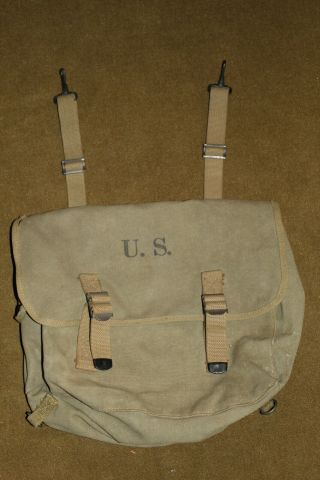 Early Ww2 U.  S.  Army Od Canvas Musette Bag W/straps,  1942 Dated Vg