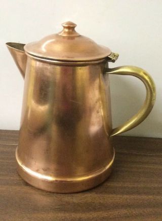 Vtg Tagus Copper Plated Aluminum W/ Brass Handle Tea/coffee Pot 8 " R97 Portugal
