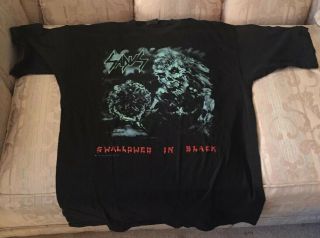 Vintage 1990 ’sadus Swallowed In Black Tour T Shirt Xl Blue Grape.  Metal