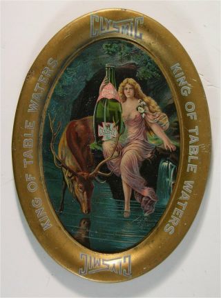 Ca1907 Clysmic Mineral Water Tin Lithograph Tip Tray With Bare Breasted Woman