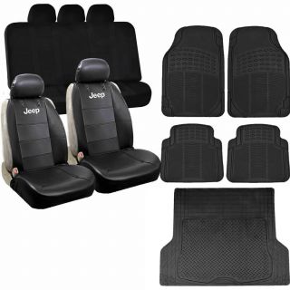 Leather Seat Covers & All Weather Rubber Floor Mats Cargo Universal For Jeep