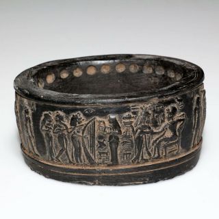 Scarce - Roman Era Egyptian Black Stone Decorated Safe Box With Goddess & Kings D