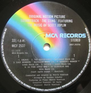 THE STING Soundtrack LP Scott Joplin Marvin Hamlisch 1974 MCF 2537 2