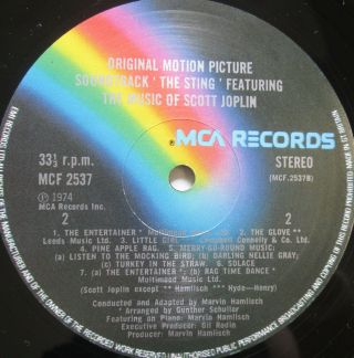 THE STING Soundtrack LP Scott Joplin Marvin Hamlisch 1974 MCF 2537 3