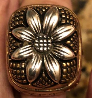 Stephen Dweck Quilted Floral Ring Size 7 Sterl.  Silver & Bronze Immaculate Cond.
