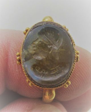 SCARCE ANCIENT ROMAN HIGH CARAT GOLD RING WITH CARNELIAN INTAGLIO EMPEROR 3
