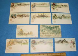 Set Of 10 1893 Chicago World’s Fair Postcards W/ Envelope