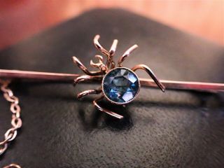 Antique Victorian 9ct Rose Gold Spider Brooch With Aquamarine Insect Jewellery