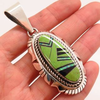 W Begay Old Pawn Vintage Sterling Silver Lime Green Turquoise Gem Tribal Pendant
