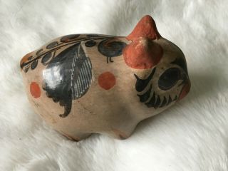Old Vintage Mexico Painted Pottery Pig Burnt Orange Black Hand Crafted Art