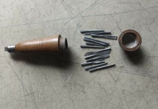Old Antique Aiken Wood Handle Multi Tool 13 Bits Screw Driver Set