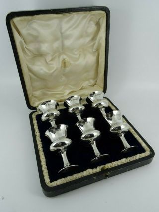 Solid Sterling Silver Set Of Six Drinking Spirit Tots Goblet Cups London 1914