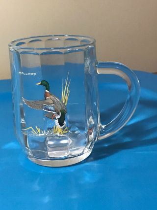 Vintage Ned Smith Mug Mallard Duck D Handle Glass Cup