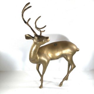 Brass Buck Deer 18” Lge Figurine Statue Vtg Mid Century Rosenthal Netter Hollow