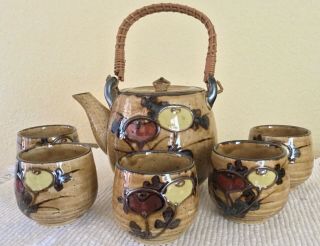 Vintage Hand Painted Otagiri Speckled Stoneware Pottery Tea Pot Set