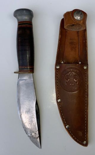 1940’s Vintage Marble Made Boy Scouts Bsa Knife,  Leather Sheath Scarce