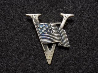 Large Wwii 1942 Sterling Silver American Flag & Victory Sweetheart Brooch