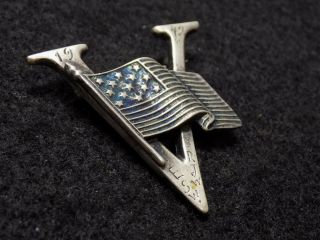 Large WWII 1942 Sterling Silver American Flag & Victory Sweetheart Brooch 2