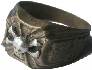 German Special Force Skull Sterling Silver Ww2 Bronze Ring Shock Troops Wwii