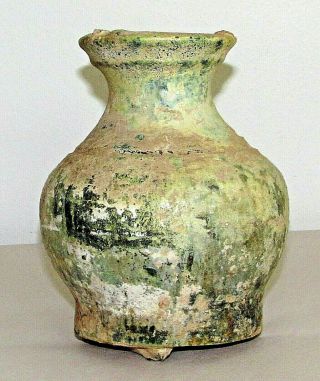 Chinese Han Tomb Burial Pottery Pot Jar Green Glaze Ware C.  210 Ad / 4.  5 " D X 6 " H