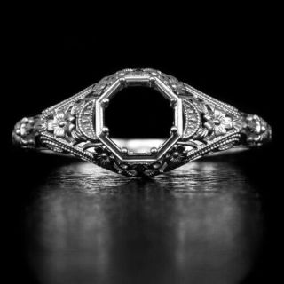 Filigree Art Deco Semi - Mount Solid 14k Engagement Setting Vintage Antique Ring