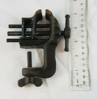 Vintage Small Bench Vise 1.  5 " Jaws Cast Iron Old Tool 1.  25  Clamp Woodworking