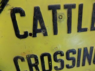 vintage embossed cattle crossing sign 1930s 1940 1950s farm ranch man cave oil 2
