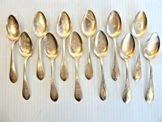 Set Of 12 Sterling Sorbet Spoons,  Aesthetic Geometric Engraved Designs,  Gorham