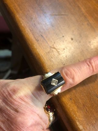 Black Onyx 14k Yellow Gold Vintage Ring Size8 With Diamond