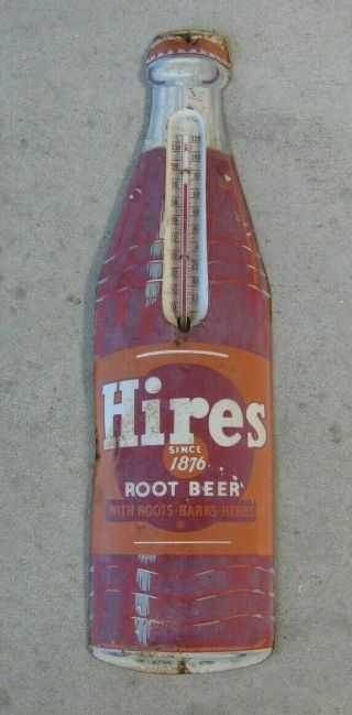 Vintage Hires Root Beer Soda Bottle Pop 28.  75 " X 7.  5 " Metal Thermometer Sign