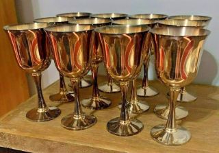 Vintage Set Of 12 Silver Plated Wine Goblet Glasses 5 1/2 " Salem Of Portugal
