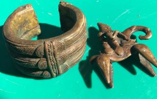 Unresearched Statuette And African Antique Money Bracelet