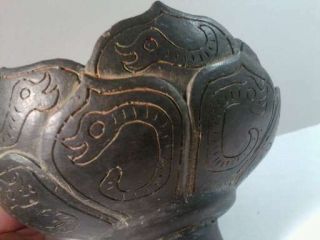 Antique Asian,  East Asian,  India Old Bronze Lotus Bowl Zoomorphic Snakes Dragons