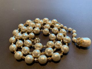 Sign Miriam Haskell Large Baroque Pearls Rhinestone Necklace Jewelry 28” Long